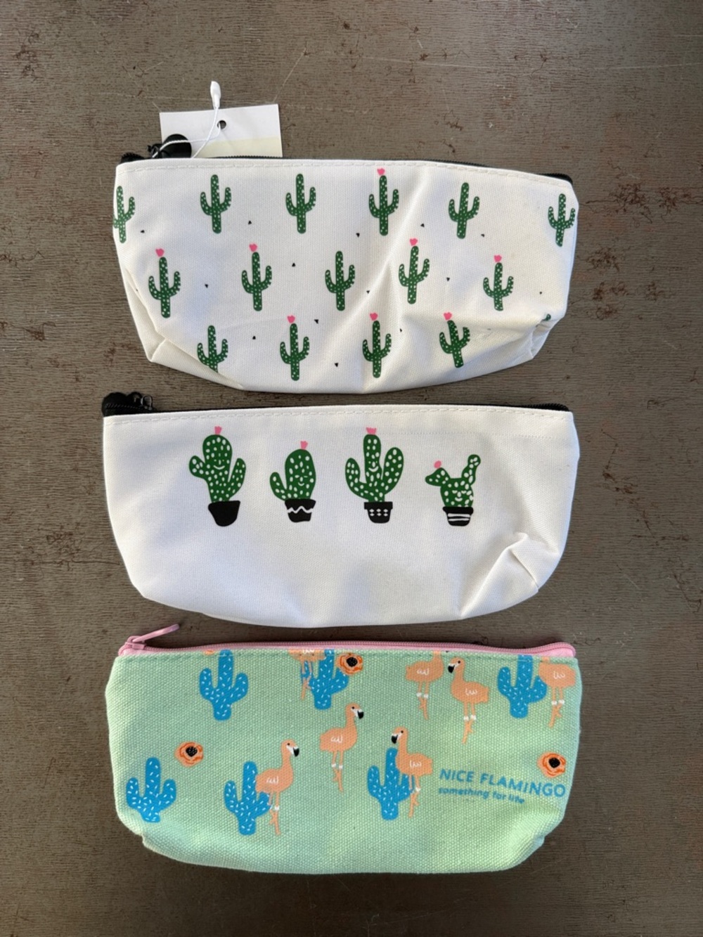Kids Cactus Canvas Pencil Pouches - Set of 3